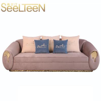 China Modern Brass Modern Living Room Fabric Sofa Upholstery Chesterfield Base Velvet Rose Pink Living Room Furnitur Sofa for sale