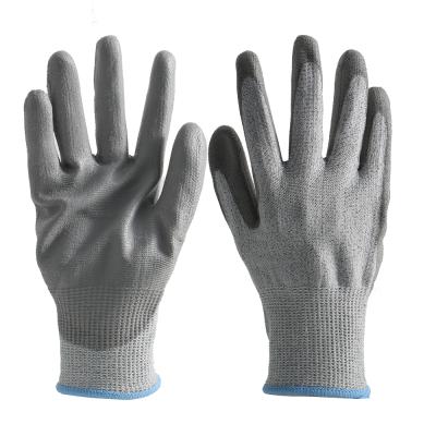 China Anti Cut HPPE Level 5 Protection Safety Cut Resistant Gloves With PU Coated Palm For Construction Work for sale