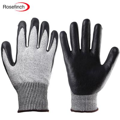 China Anti-Cut Level 5 Safety Wear Resistant Gloves, Black Nitrile Dipped, For Oilfield Working Glove for sale