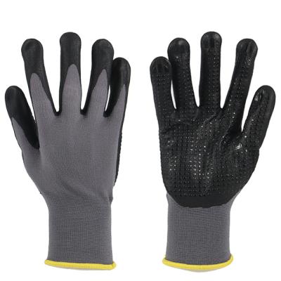 China Assembly 15g Micro Foam Nitrile Coated Working Gloves With Nitrile Dots Garden Working Gloves for sale