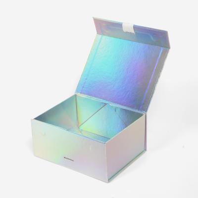 China Handmade Custom Printed Magnetic Closure Paper Ribbon Holographic Packaging Rigid Foldable Garment Shoe Rigid Gift Boxes for sale