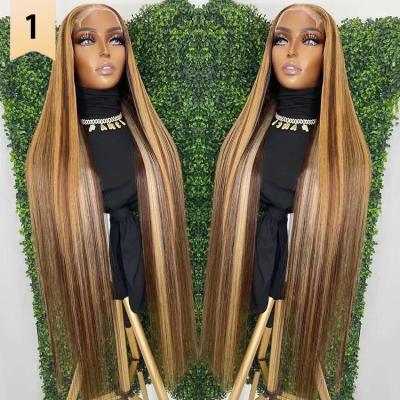 China Body Wave Glueless transparent lace front wigs brazilian human hair hd lace frontal wig Straight 4/27 highlight color wigs for sale