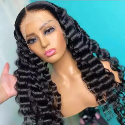 China Body Wave Wet and wavy  30 inch 180% density natural color 360 Full Lace Deep wave wig human hair hd lace for Black Women for sale