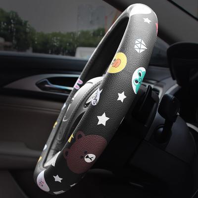 China 2021 Hot New Cartoon Microfiber Leather Car Steering Wheel Covers For All Seasons With Women Universal for sale