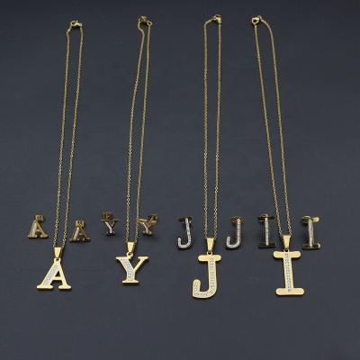 China High Quality Single Diamond Letter A Y Z I Fashion Stainless Steel Women Stainless Steel Fashion Necklace and Stud Earrings Gold Letter Pendant Jewelry Set for sale