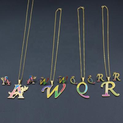 China Lady High Quality Sweet Style A W Q Y Necklace Earrings & Stud Rainbow Letter Stainless Steel Pendant Jewelry Set for sale