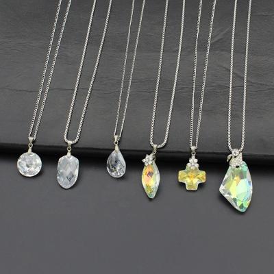 China High Quality Luxury Colored Round Laser Crystal White Zircon Irregular Cross Fashion Pendant Necklace for sale