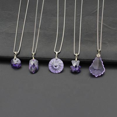 China Various Styles High Quality Temperament Girl Luxury Purple Crystal Round Bear Leaf Pendant Zircon Necklace for sale