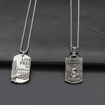 China 2021 Charms Personality Hip Hop Fashion High Quality Letter Cut Out Vintage Skeleton Eagle Square Pendant Necklace for sale