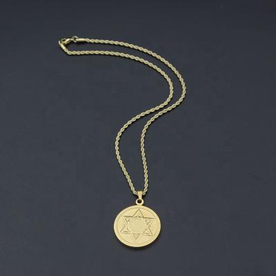 China 2021 new products high quality metallic punk fashion printing gold medal round pendant necklace for sale