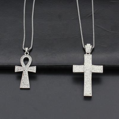 China 2021 Two Style Full Stainless Steel High Quality Silver Zircon Fashion Simple Cross Pendant Necklace For Women for sale