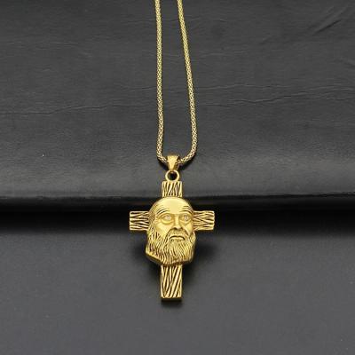 China New Arrival High Quality Personality Jewelry Men Dedicated 3d Gold Godfather Zircon Cutout Cross Pendant Necklace for sale