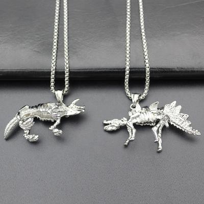 China Men's Trend High Quality Stainless Steel Cool Silver Animal Dinosaur Fashion Pendant Necklace for sale