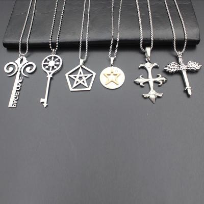 China High Quality Personalized Fashion Stainless Steel Silver Design Hollow Cross Star Key Pendant Necklace for sale