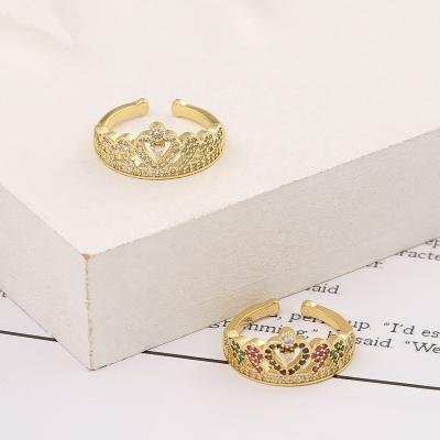 China 2022 Good Quality High Quality Colorful Zircon Gemstone Gold Plated Princess Crown Ring For Women Girl for sale