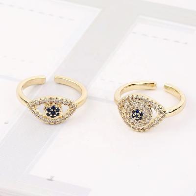 China New Listing High Quality Fashionable Copper Alloy Zircon Nice Full Two Colors Eye Shape Ring For Men Open for sale