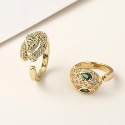 China High quality premium quality fashionable personality men's copper alloy adjustable gold snake leopard form open ring for sale