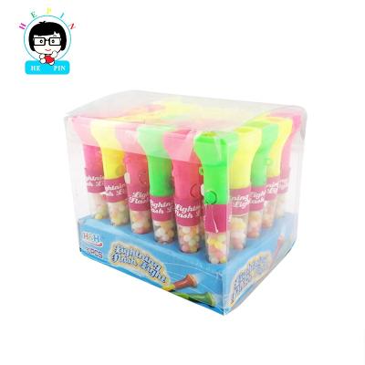 China Hepin Natural Manufacture Toy Candy Fun Multicolor Flashlight Shape Toy And Sweet Pellet Ball Candy for sale