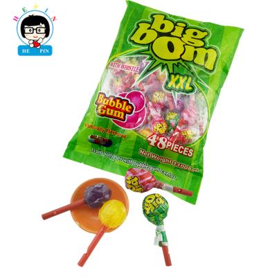 China Hepin Natural Making Big Size Hard Candy Fruit Lollipop With Muffin Filled Bubble Gum Popsicle Cand for sale