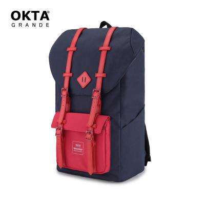 China Anti-Theft OKTA brand business style navy mix red backpack USB charging earphone hole for sale