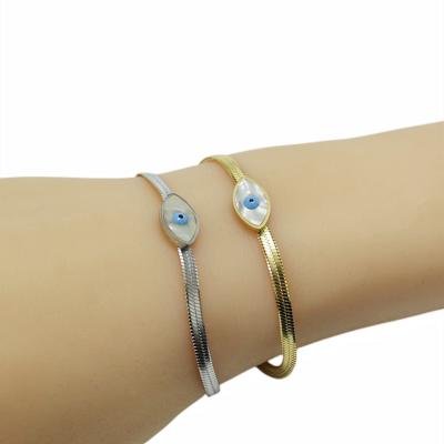 China Hiphop Evil Eyes Bracelet Gold Plated Stainless Steel Cuban Chain Bracelet Women for sale