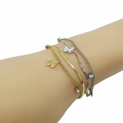 China Hiphop Women's Butterfly Stainless Steel Charm Bangle Stainless Steel Adjustable Bracelet for sale