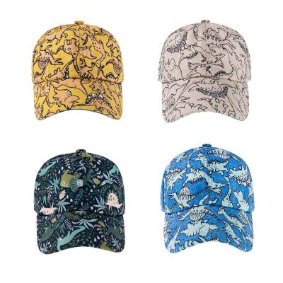 China Sporty Korean Children hat spring and autumn cartoon Dinosaur print boy girl flat along hip hop baby baseball cap for sale