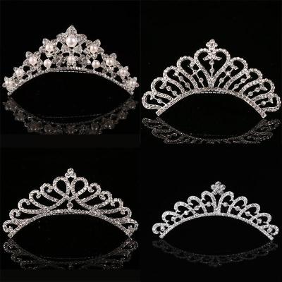 China Princess Wedding Bridal Tiara Crown Color Rhinestone Crown Hair Accessories Korean Silver Headband Tiara Handmade Crystal Hair Accessories for sale