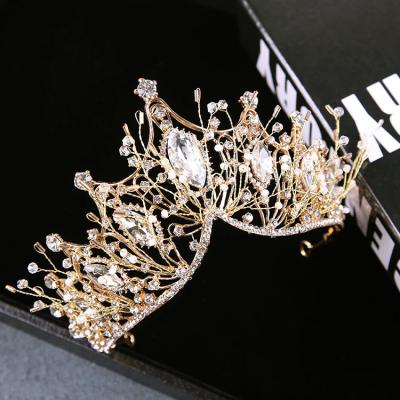 China Gorgeous Fairy Hair Accessories Amazon Headdress Bridal Gold Rhinestone Crown Headband Large Wedding Hair Accessories for sale