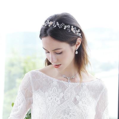 China Hair Accessories INS Beaded Pearl Rhinestone Headband Flower Ribbon Headpiece Hair Accessories Luxury Bridal Wedding Party for sale