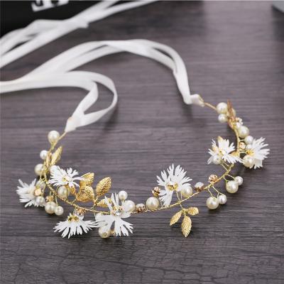 China Korean Simple Daisy Pearl Hair Accessories Crystal Twisted Luxury Bridal Bridal Wedding Handmade Headpiece Headband Band Hair Accessories for sale