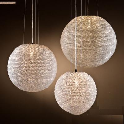 China Modern luxury living room / hotel simple design led pendant lamps k9 crystal round bead chandelier for sale