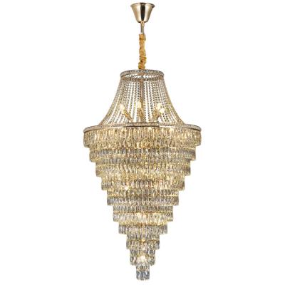 China European Large Crystal Chandelier Staircase Pendant Lamps LED Living Room Ceiling Light Bead Chandelier for sale