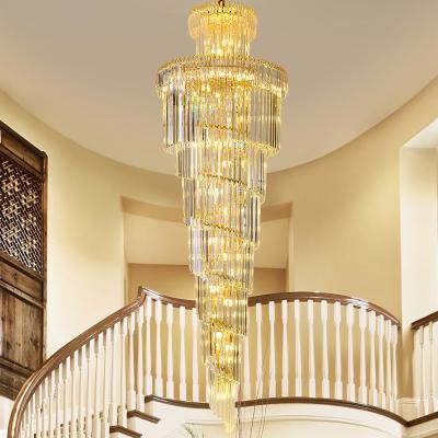 China European Style Long Chandelier Double Entry Luxury Living Room Staircase Villa Crystal Pendant Light for sale