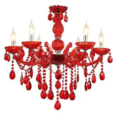 China European Style Wedding Decoration Lighting Pedant Luxury Red Crystal Light Led Hanging Lamp For Living Room Bedroom for sale