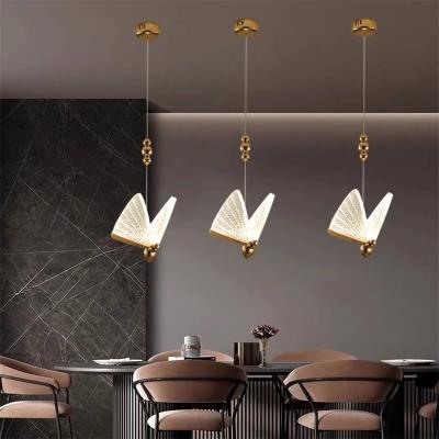 China Modern simple light luxury butterfly dining room stair decorative lighting LED bar pendant lamp for sale