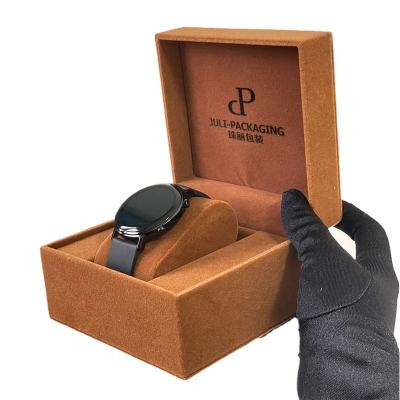 China Custom Packaging Luxury Leather Logo Cardboard Paper With Pillow Display Gift Cases Brown Velvet Watch Box for sale