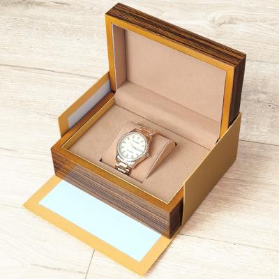 China Large Wooden Wrist Watch Leather Box Pillow Packaging Wooden Watch Box With Custom Logo for sale