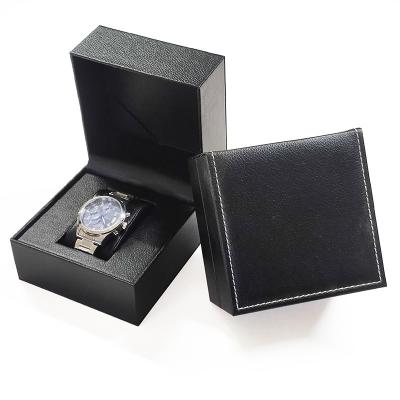 China Watch Band Leather Box Packaging Logo Custom Design Plain Simple Watch Box Black Cardboard Paper New for sale