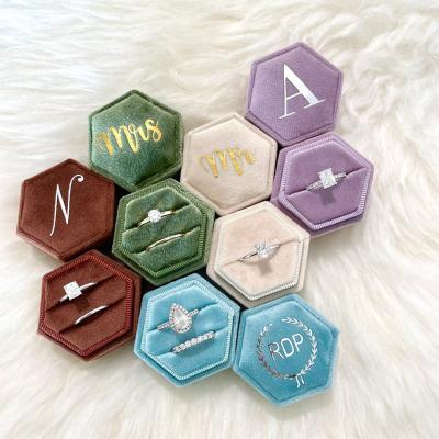 China Best-selling LOGO Hexagon Ring Box Velvet Packaging Gift Case New Customized Jewelry Package Jewelry Box Factory Stock for sale