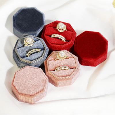 China Simple Octagonal Jewelry Pack Jewelry Gift Box Rings Packaging Portable Display Travel Case Can Be Customize Velvet Ring Box Ring Jewelry Box for sale