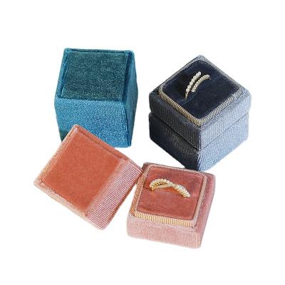 China Custom Wedding Gift Mini Velvet Jewelry Box Luxury Engagement Cardboard Velvet Suede Jewelry Display Packaging Ring Box for sale