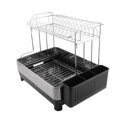 China Large Capacity Durable Kitchen And Home Tier Dish Rack 2 Stainless Steel Dish Drying Rack With Drain Board for sale