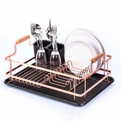 China Metal Kitchen Stocked Dish Rack With Living Room Rose Gold New Design Elegant Board Storage Rack Space OEM Dish Drying Rack for sale