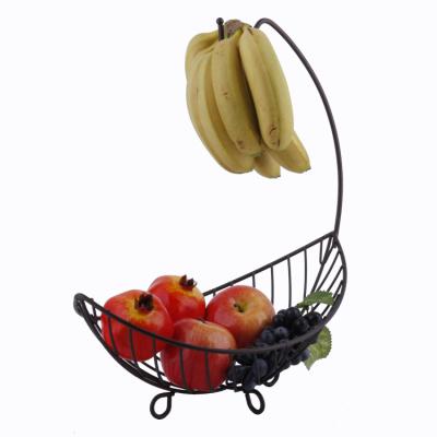 China Amazon Minimalist Hot Selling Fruit and Vegetable Basket with Banana Hanger Basket Storage 2 Tier Metal Fruit Basket for Display for sale