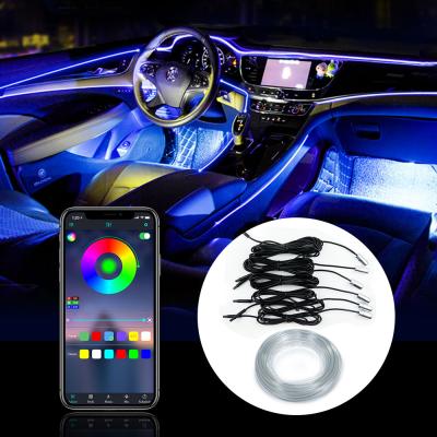 China Free Shipping Theme Park USA Car Interior Led Lights Strip Music Sync Chasing Light Color Car Atmosphere RGB 6 Sources Fiber Optic Light for sale