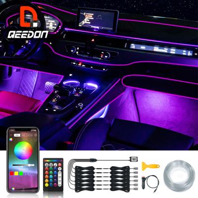 China High Brightness Qeedon 12V Colorful Car Interior Ambient Lights Center Console Led Lights For Decoration APP Neon Led Fiber Optic Lights for sale