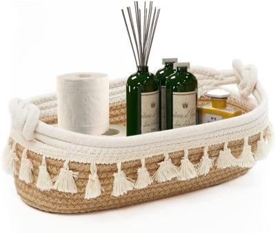 China China Sustainable Factory Custom Decorative Boho Toilet Paper Organizer Cotton Rope Woven Storage Basket for sale