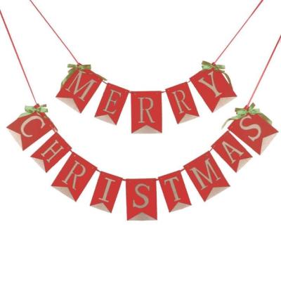 China 6043 Burlap Christmas Pull Hanging Flag Burlap Material Decoration Banners For Winter Party Decoration for sale