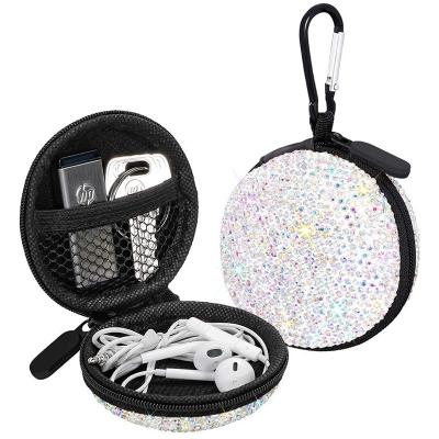 China Small Earbuds Carrying Cases Bling Rhinestone Crystal Portable Headphone Organizer Storage Pocket Waterproof Shockproof Dustproof Bag for sale